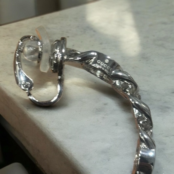 Gucci Metal Interlocking G Gourmette Chain Hoop Earrings Palladium - Picture 4 of 5